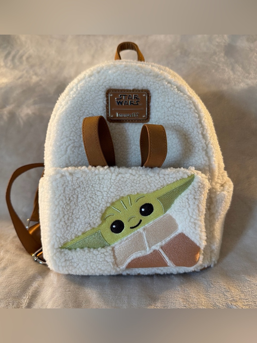 Star Wars Loungefly Baby Yoda Grogu Sherpa Fuzzy Mini Backpack